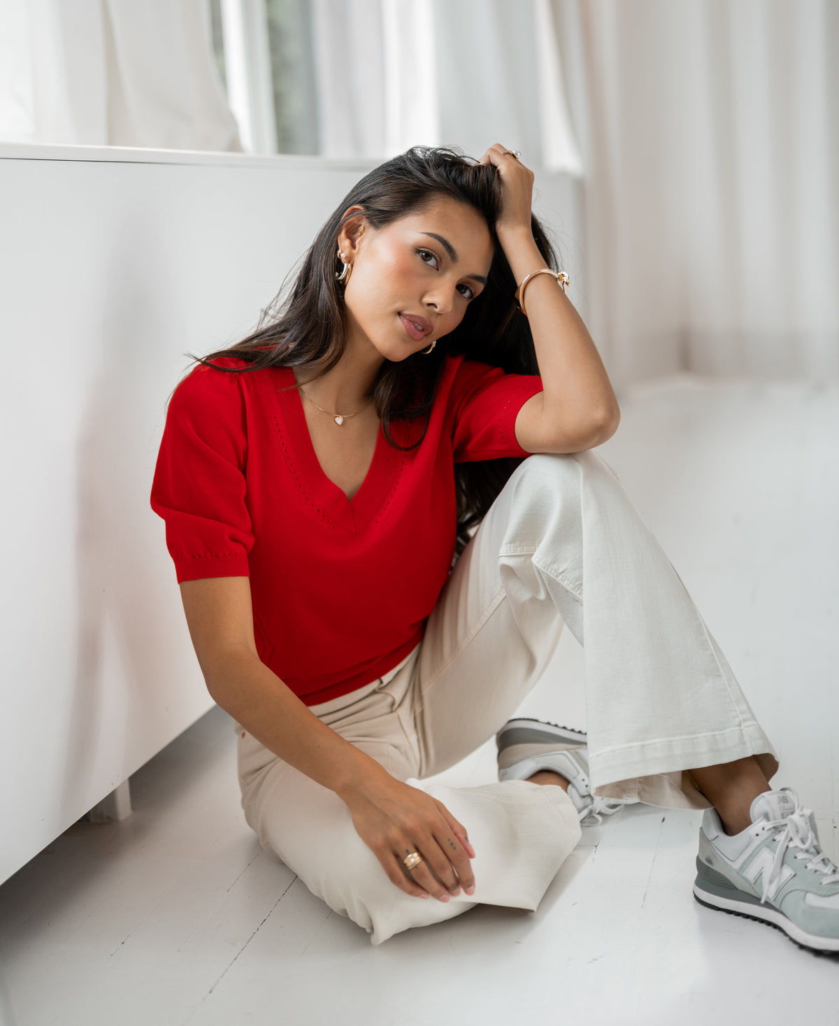 V-hals trui LA DIAZ Rood