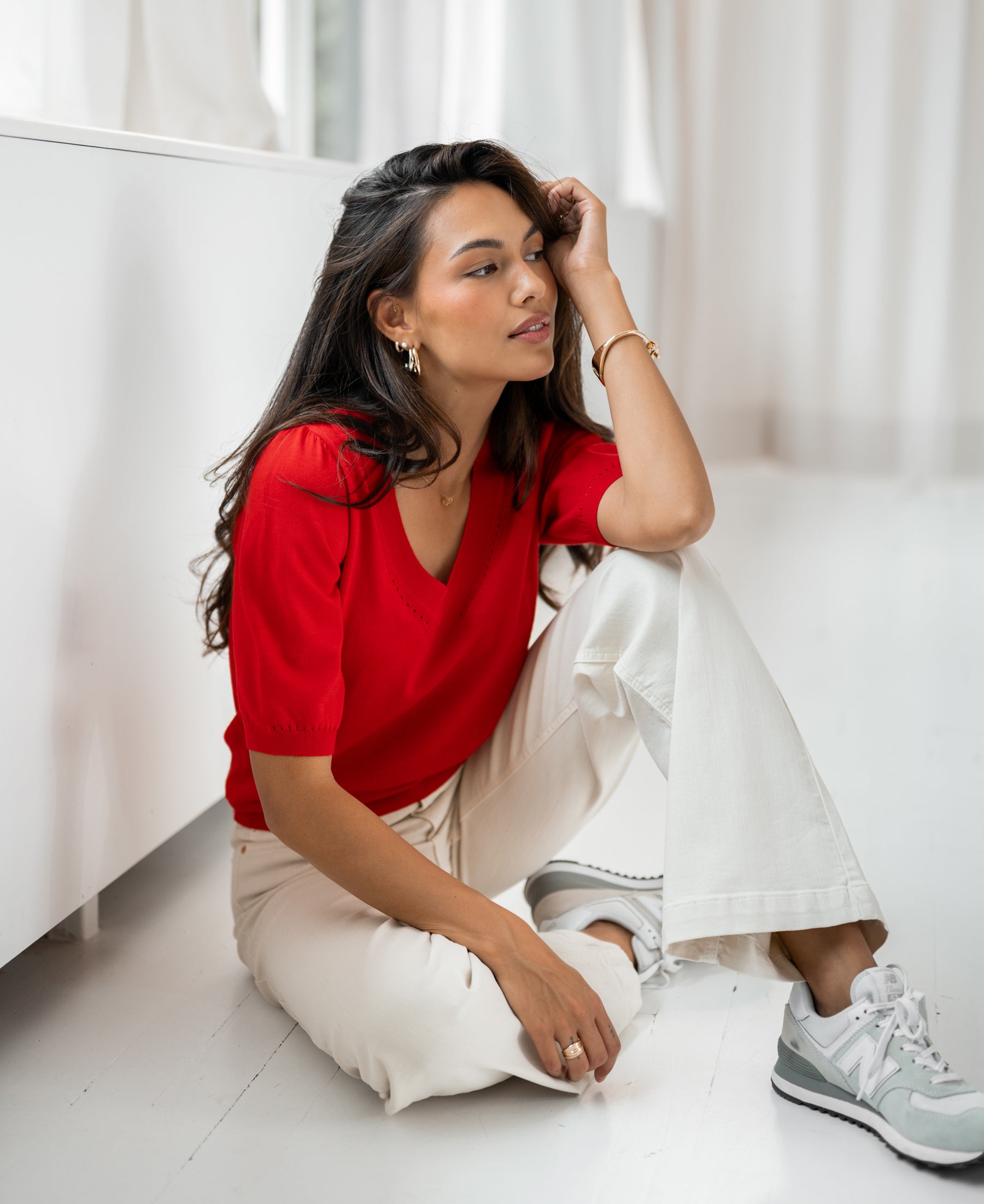 V-hals trui LA DIAZ Rood