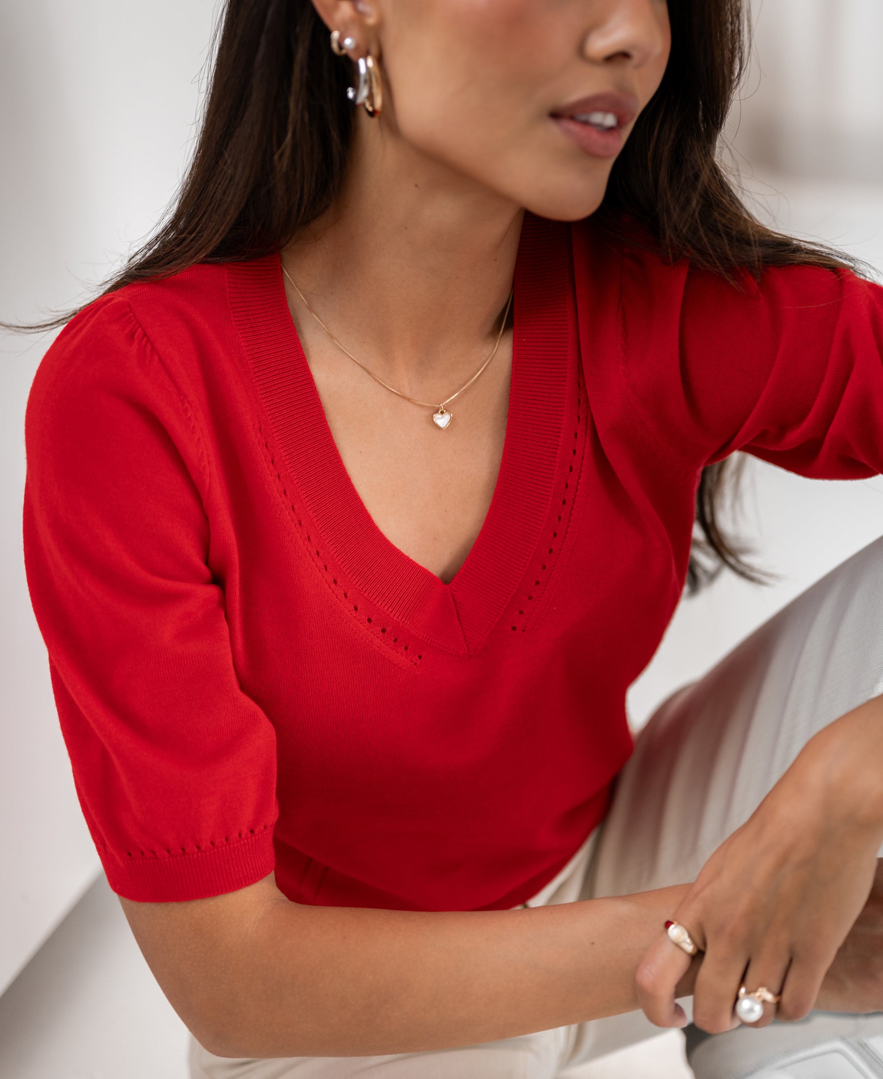 V-hals trui LA DIAZ Rood