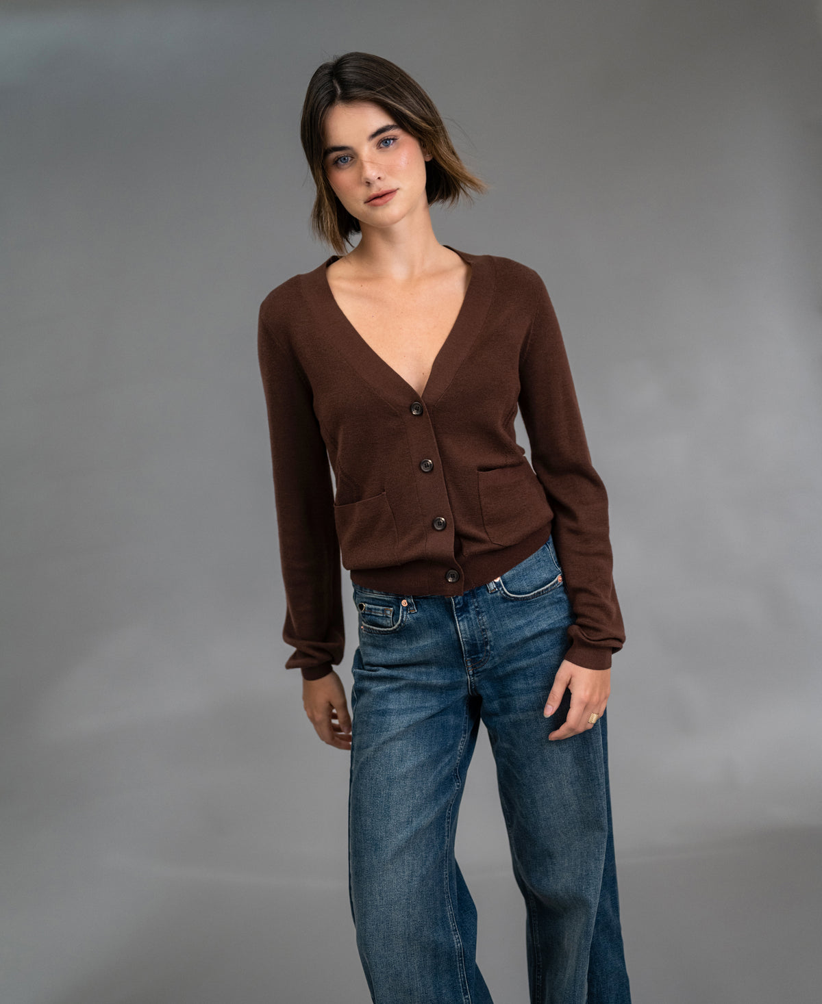 Merino wool cardigan LA DONNA Cocoa