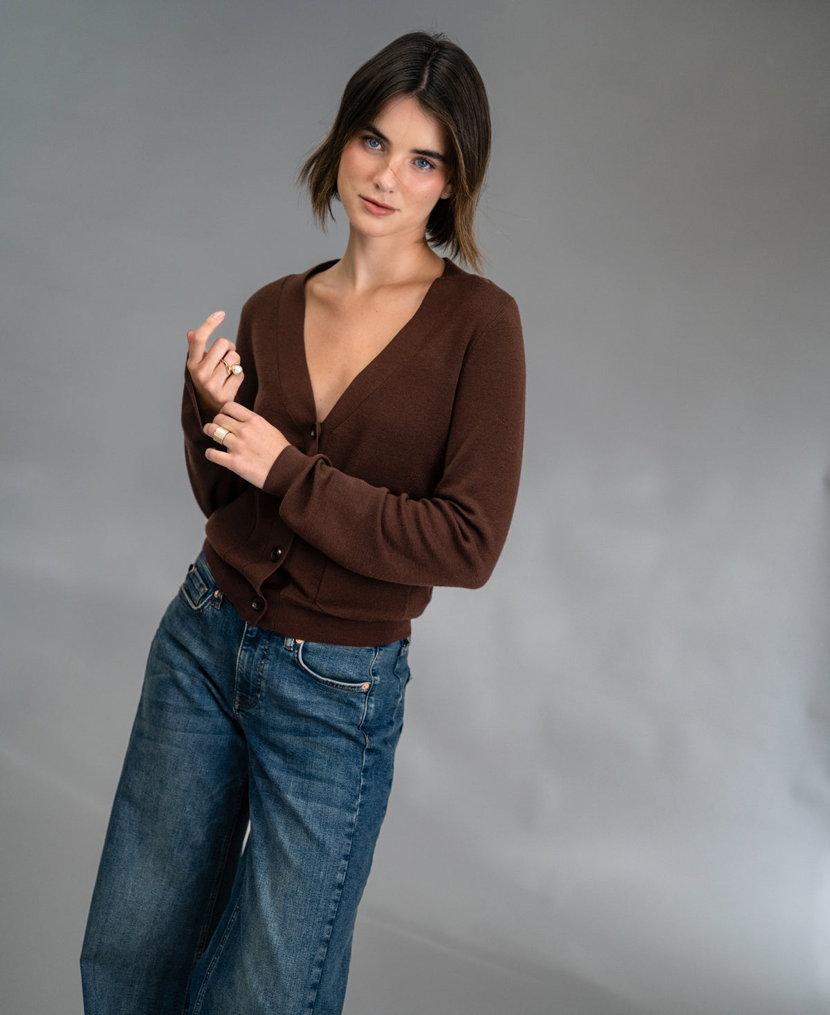 Merino wool cardigan LA DONNA Cocoa