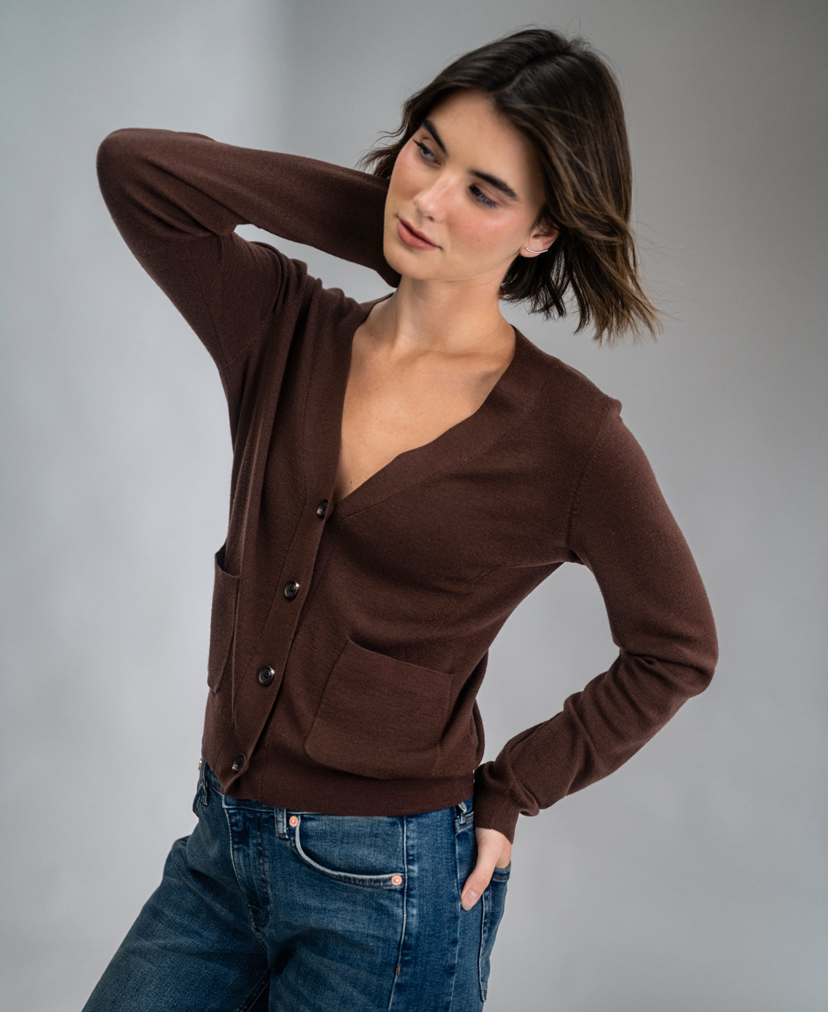 Merino wool cardigan LA DONNA Cocoa