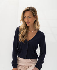Merino-Strickjacke LA DONNA Dunkelblau