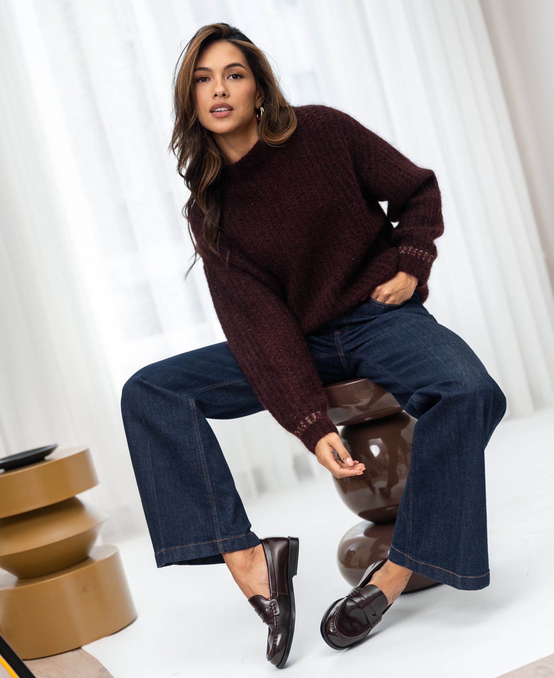 Mohair trui LA DOUCE Roodbruin