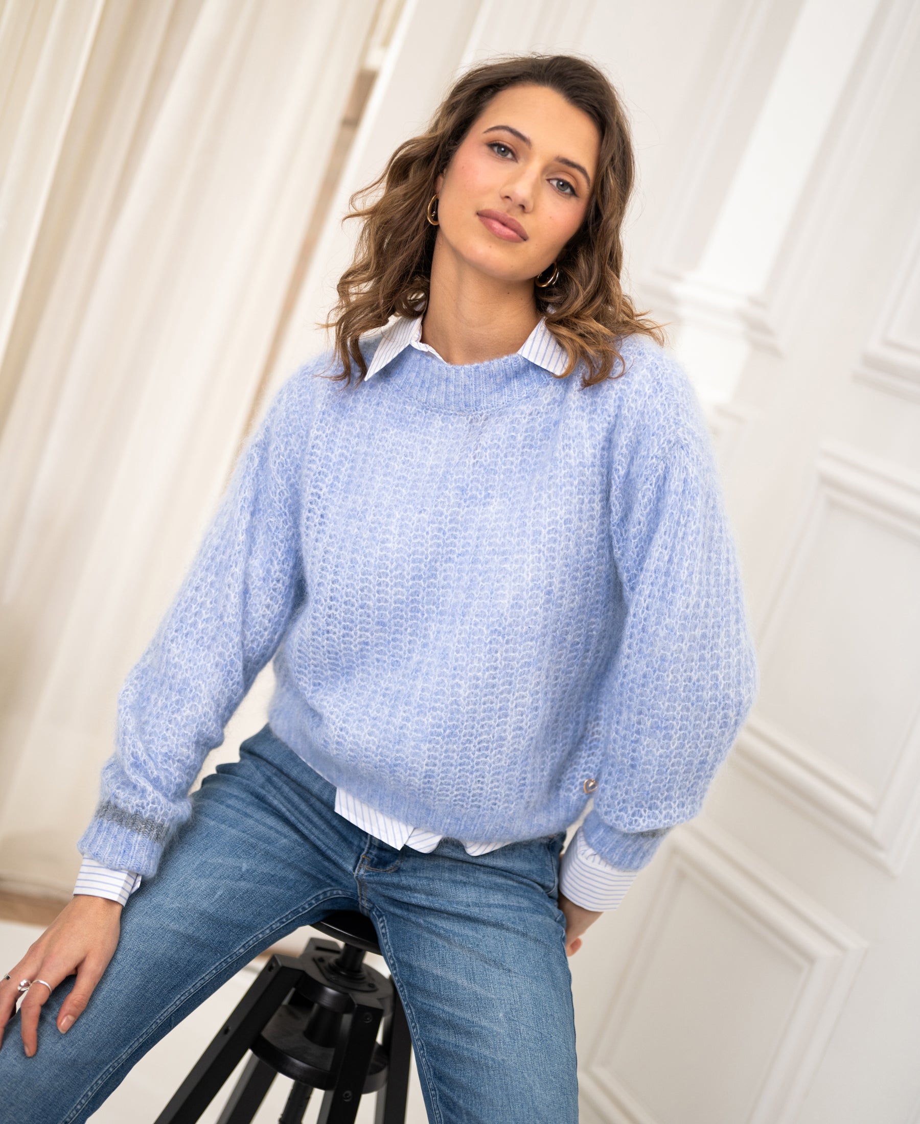 Semi-oversized light blue mohair sweater by PLEIN PUBLIQUE LA DOUCE.
