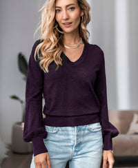Merino V-hals trui LA VICTORIA Aubergine