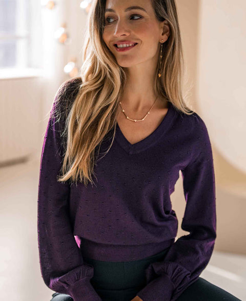 Merinowool V-neck sweater LA VICTORIA Dark violet