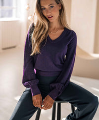 Merino V-hals trui LA VICTORIA Dark Violet