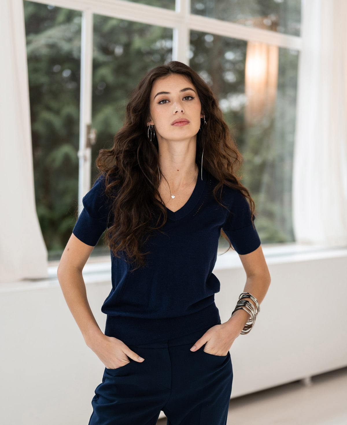 V-hals trui LA KATE Donkerblauw