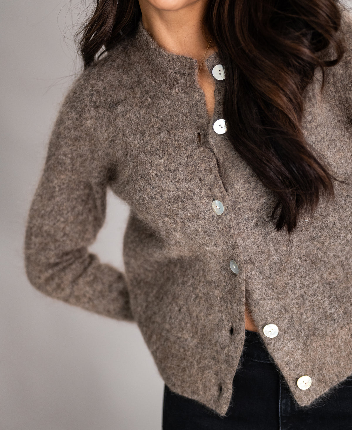 Soft Mohair Cardigan LA ELOIS Brown melange