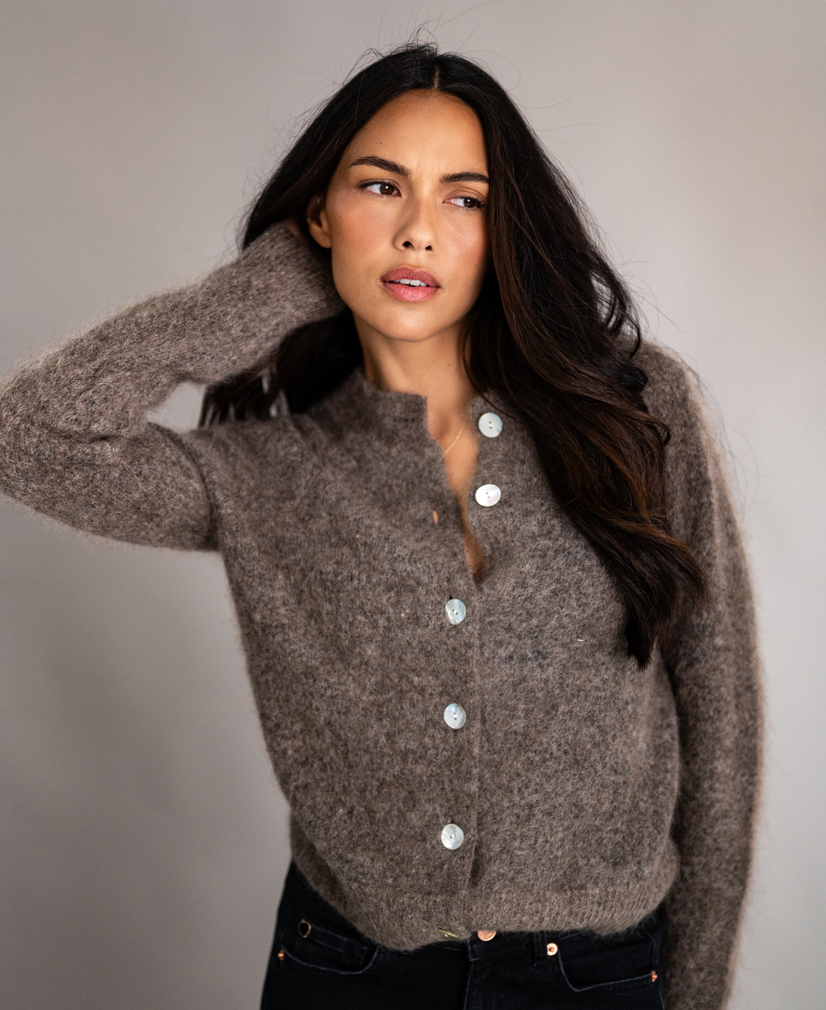 Soft Mohair Cardigan LA ELOIS Brown melange