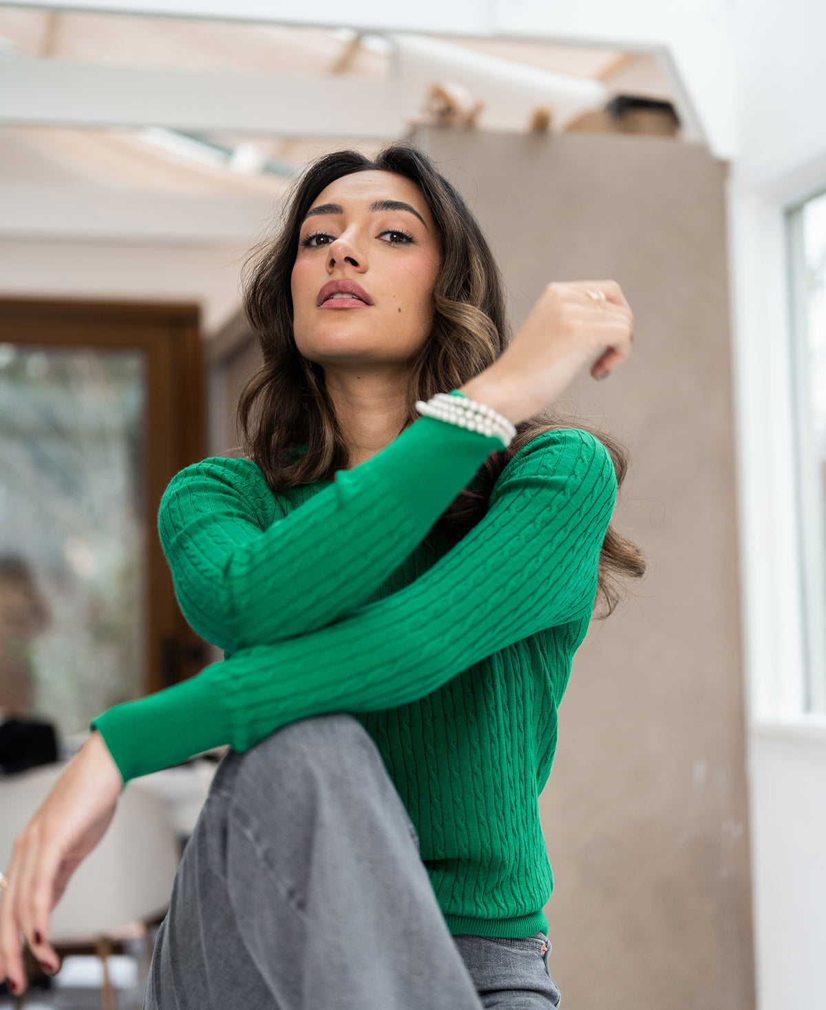 cable knit sweater ETHAN Bright green