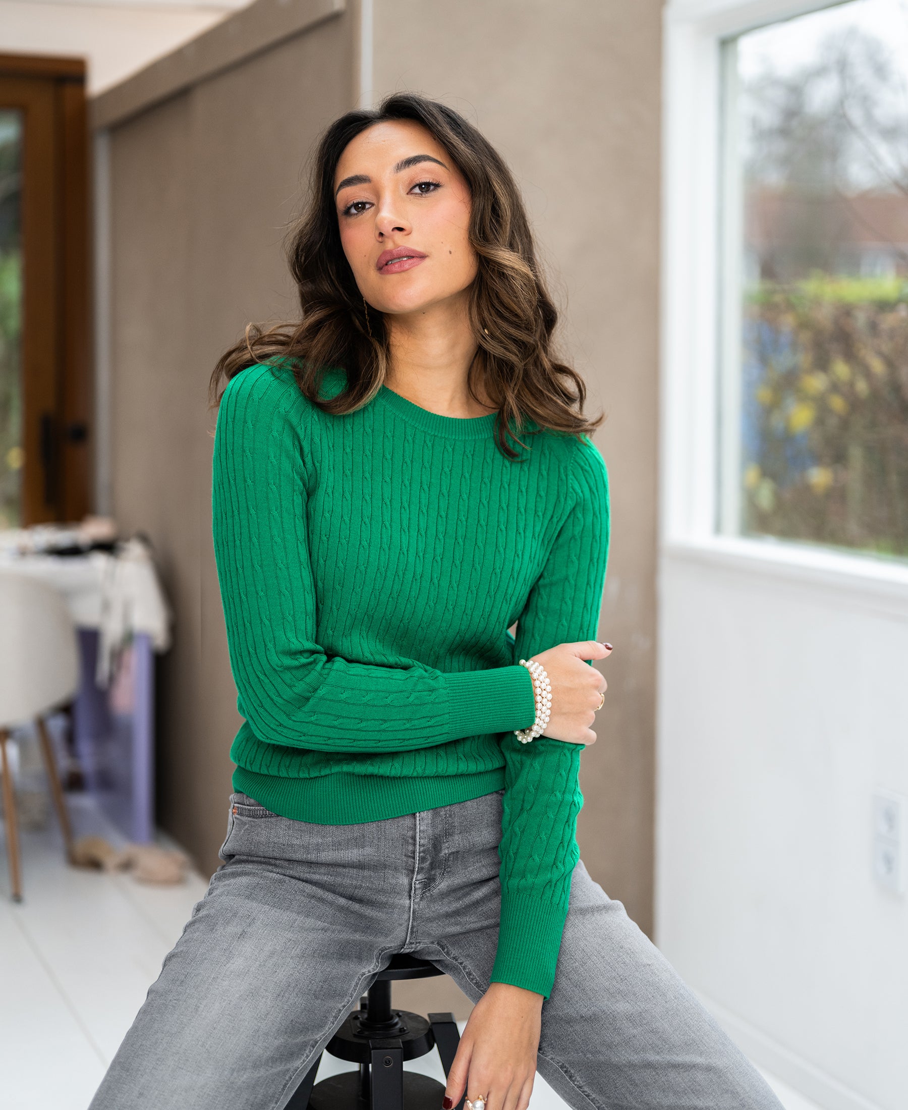 cable knit sweater ETHAN Bright green