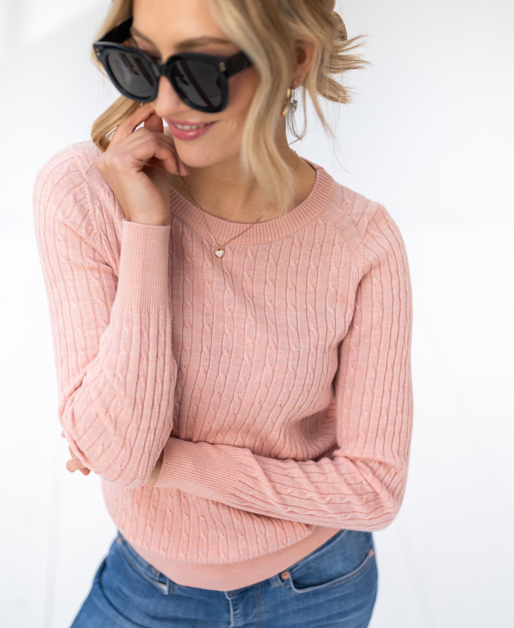 Cable knit sweater ETHAN Salmon pink
