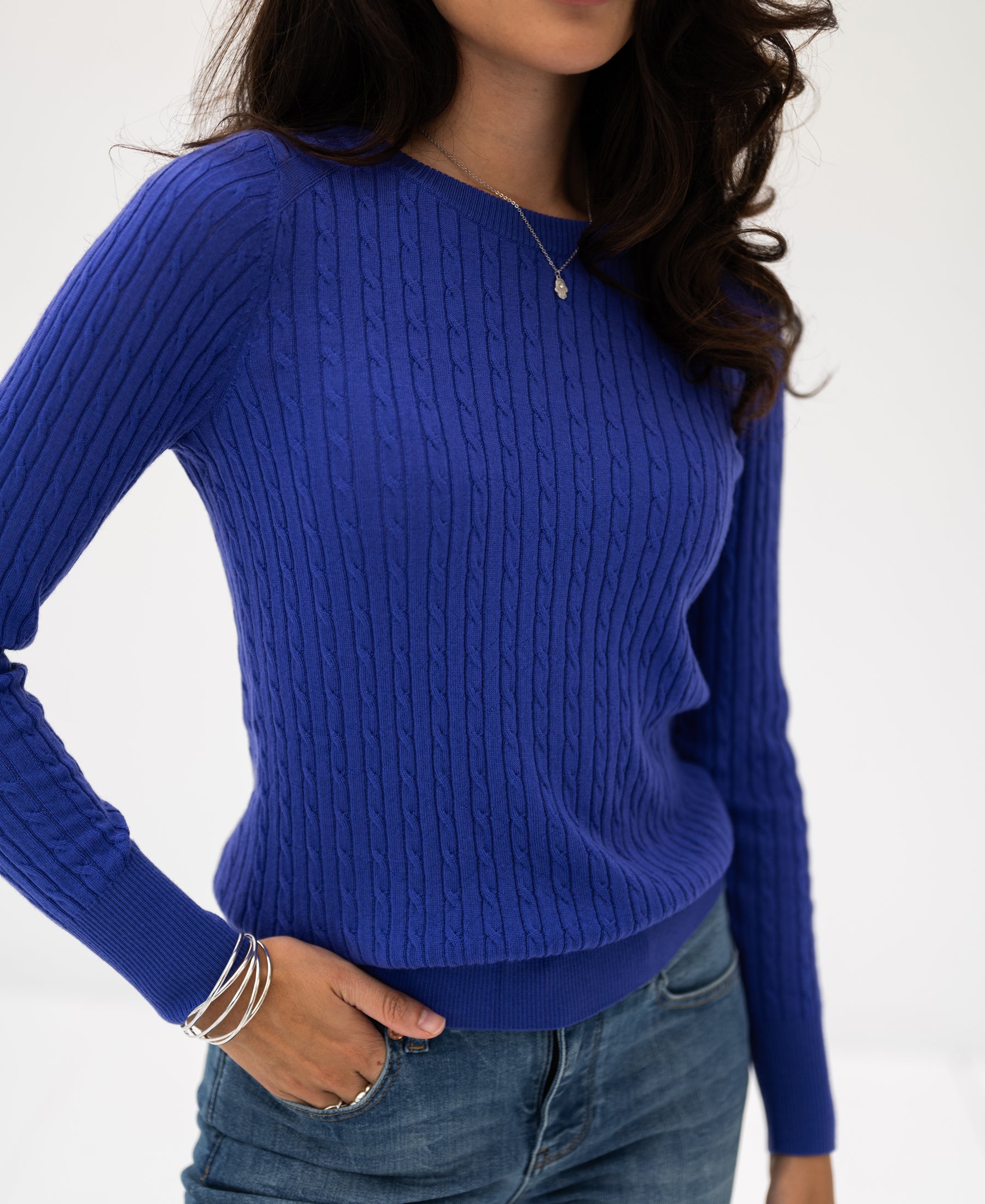 cable knit sweater ETHAN Blue iris