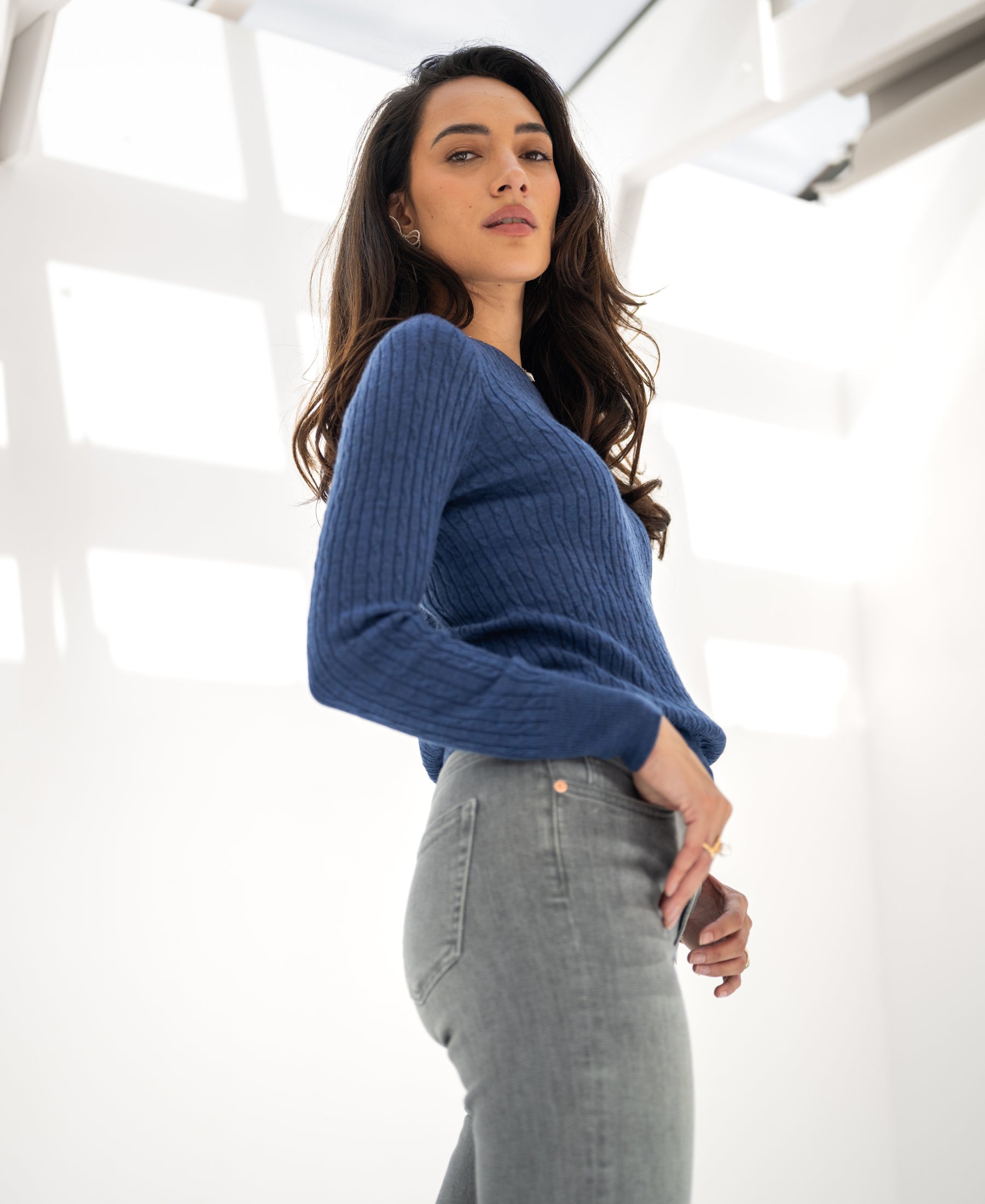 Kabelpullover ETHAN mittelblau