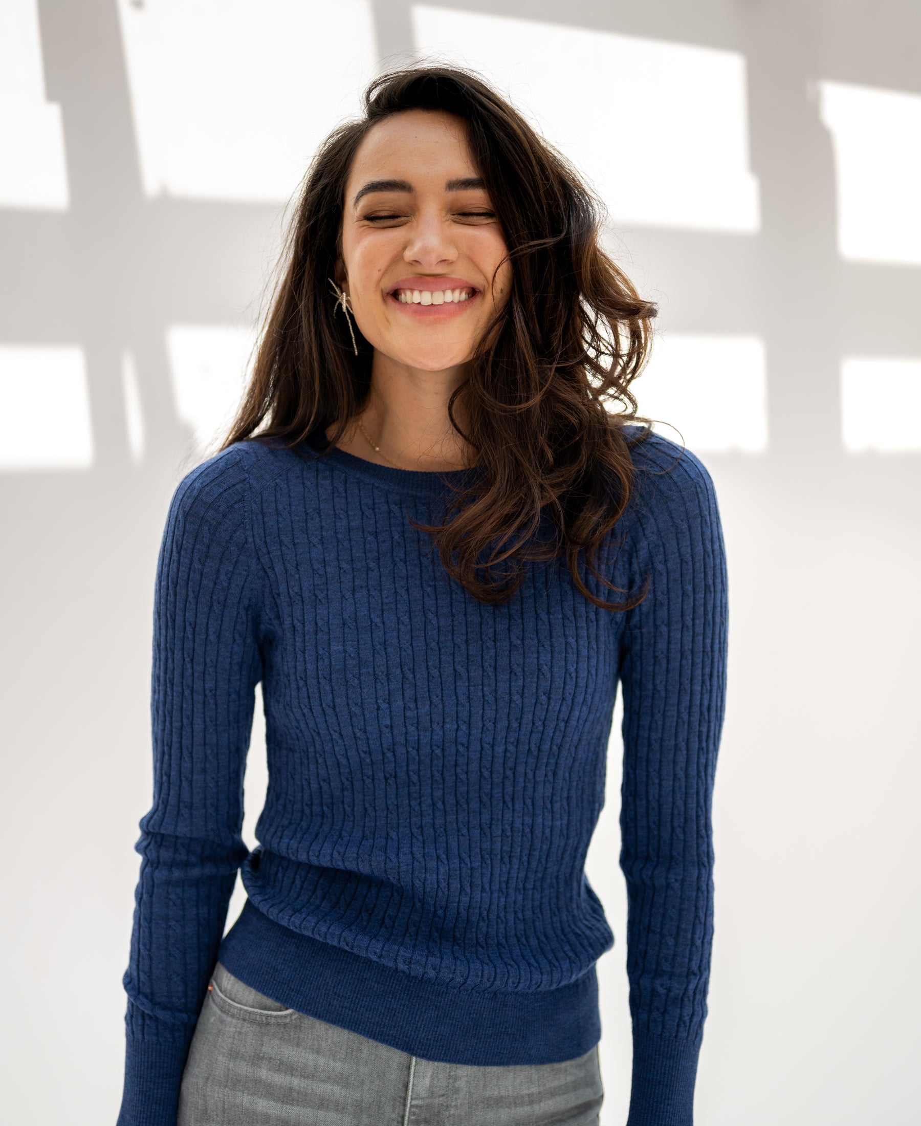 Kabelpullover ETHAN mittelblau