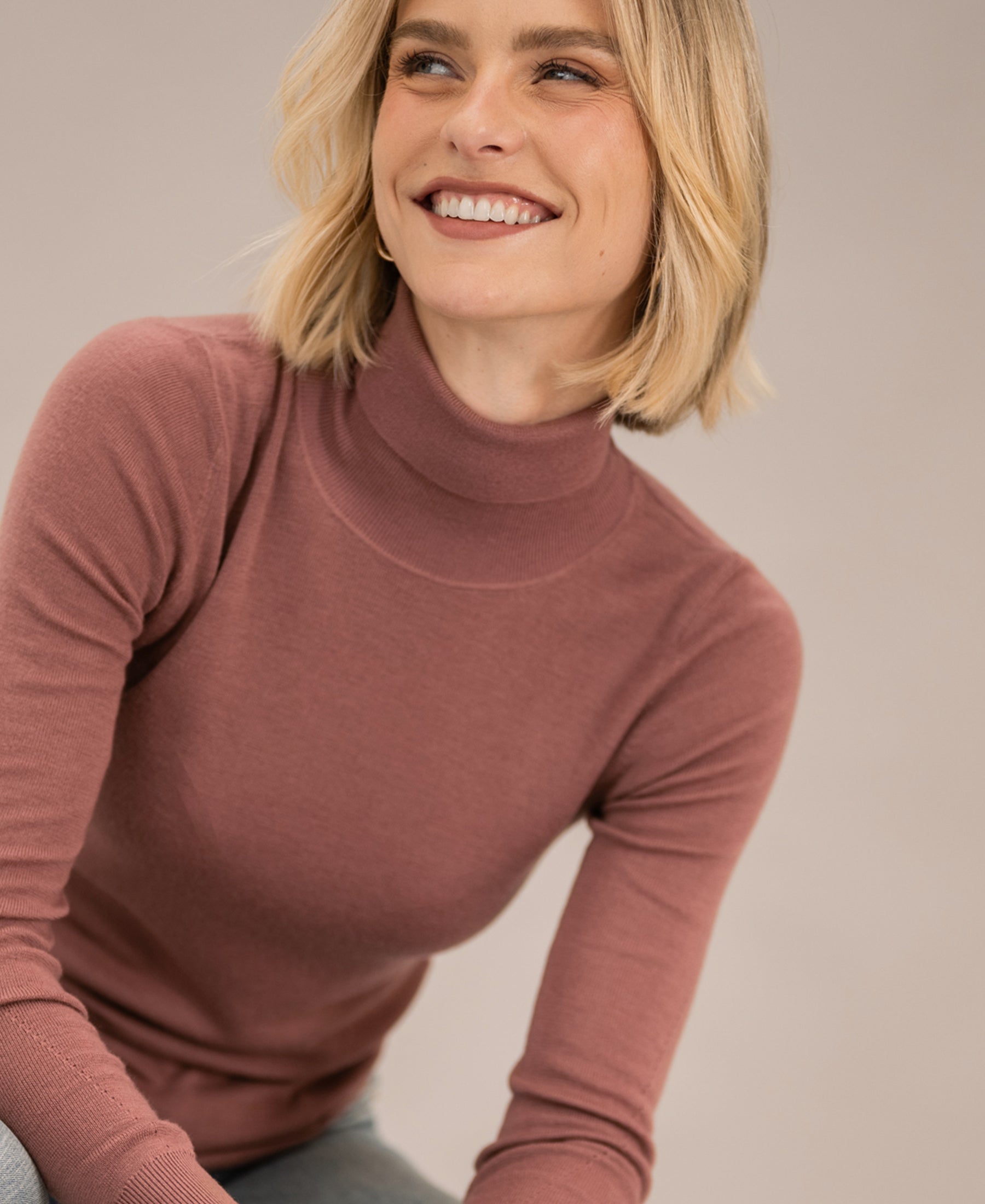 Merino-Rollkragenpullover LA FORTE Staubiges Rosa