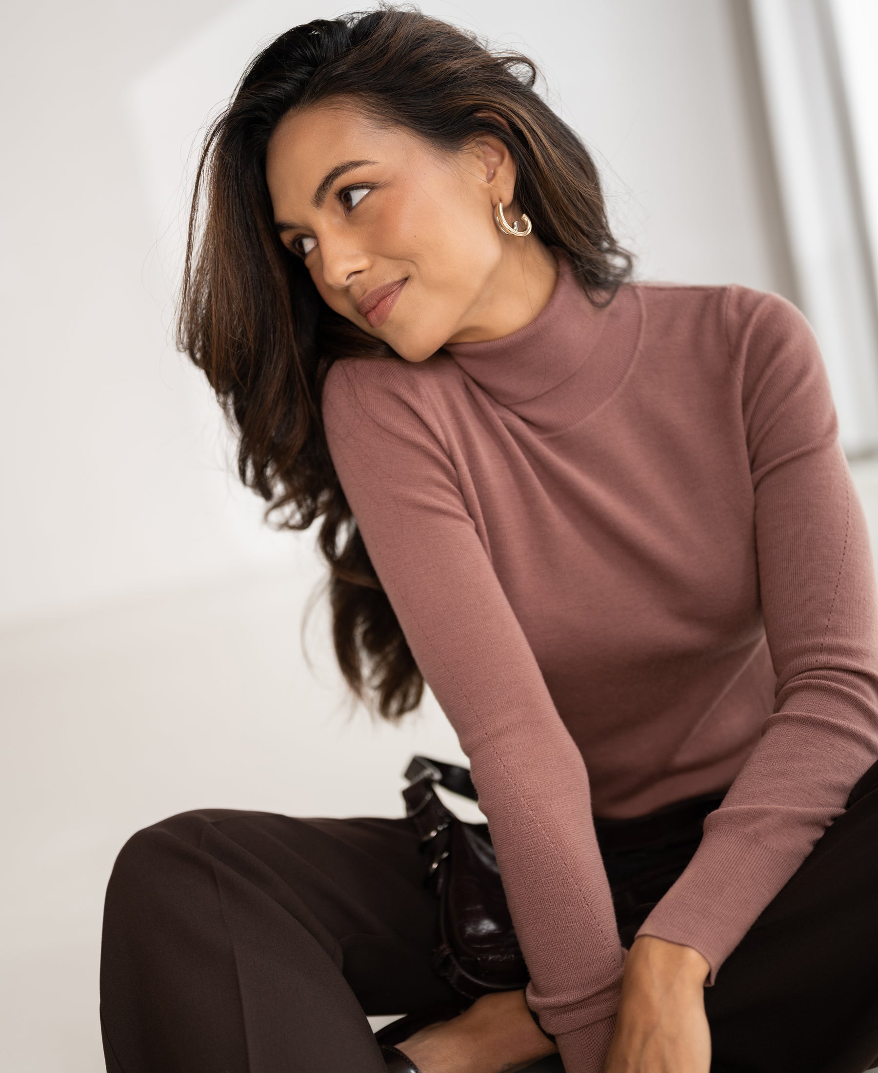 Rollkragenpullover aus Merinowolle LA FORTE Altrosa