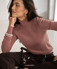 Rollkragenpullover aus Merinowolle LA FORTE Altrosa