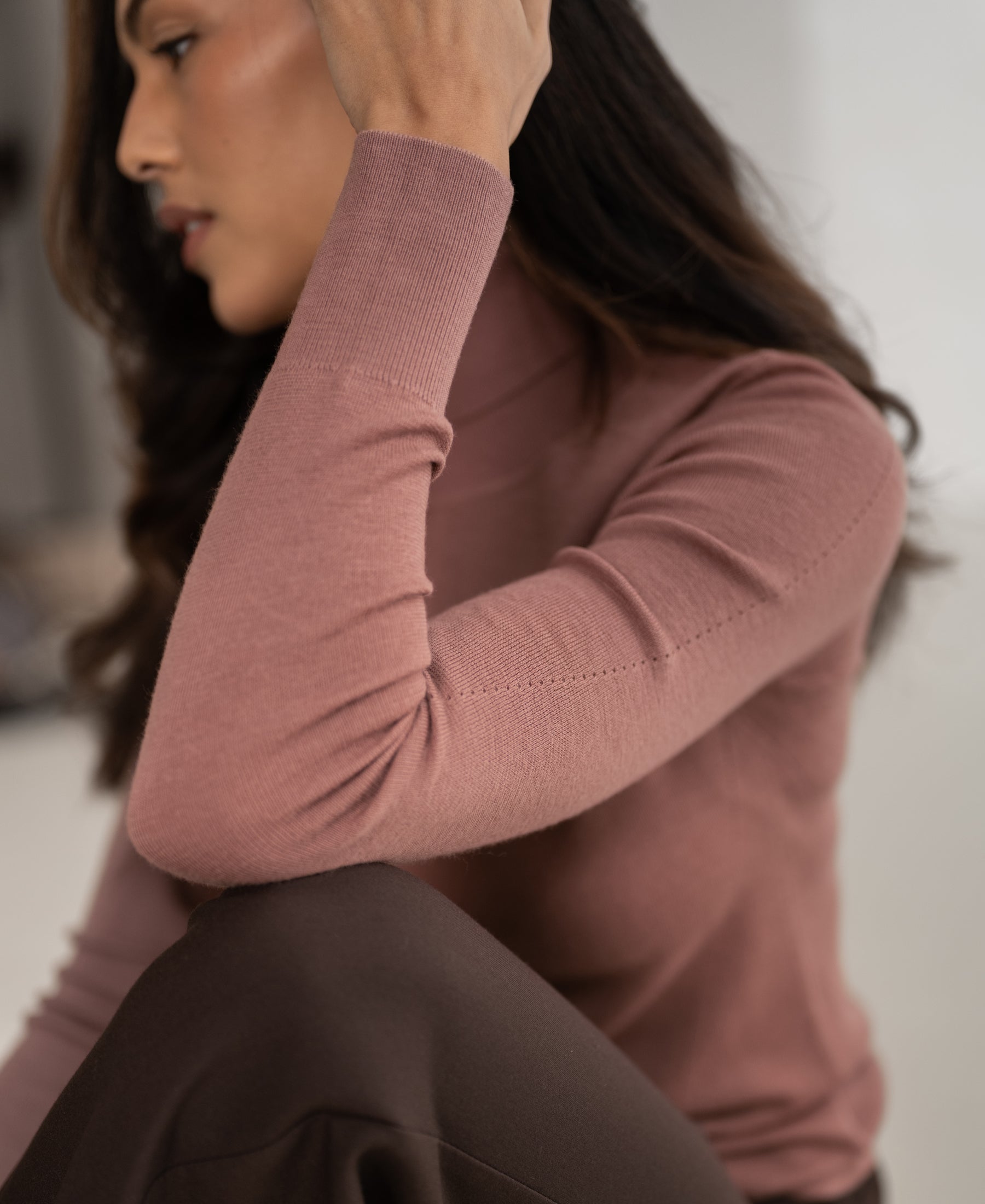 Rollkragenpullover aus Merinowolle LA FORTE Altrosa