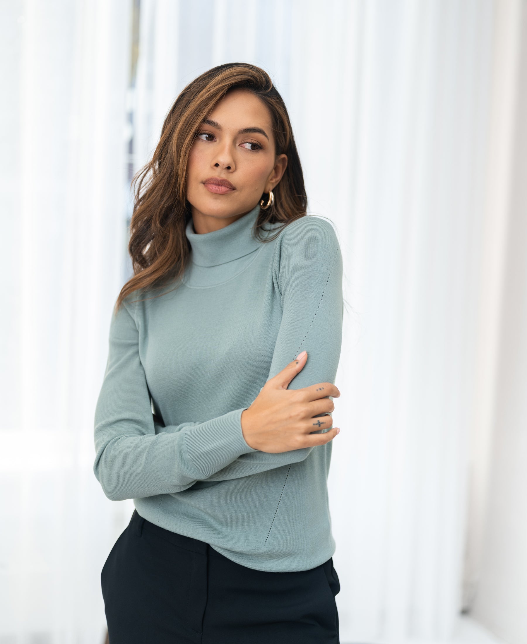 Merino wool turtleneck sweater LA FORTE Sage