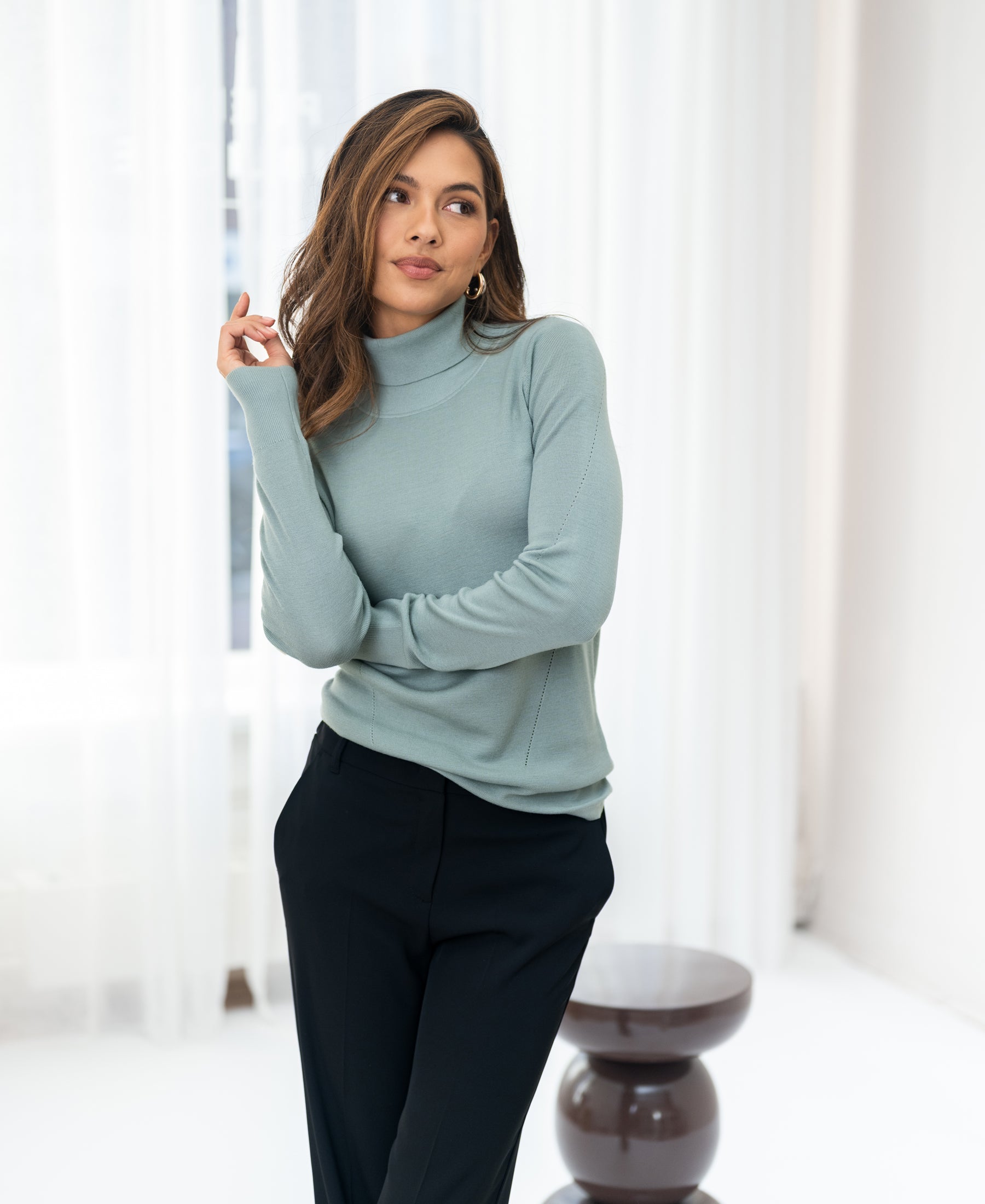 Merino wool turtleneck sweater LA FORTE Sage