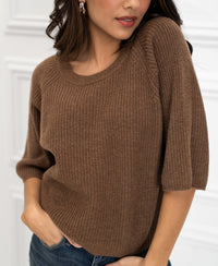 Brown knit sweater in a tobacco shade from PLEIN PUBLIQUE, shown from the front.