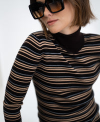 Gestreepte Merino coltrui LE FRESCO Choco - zwart