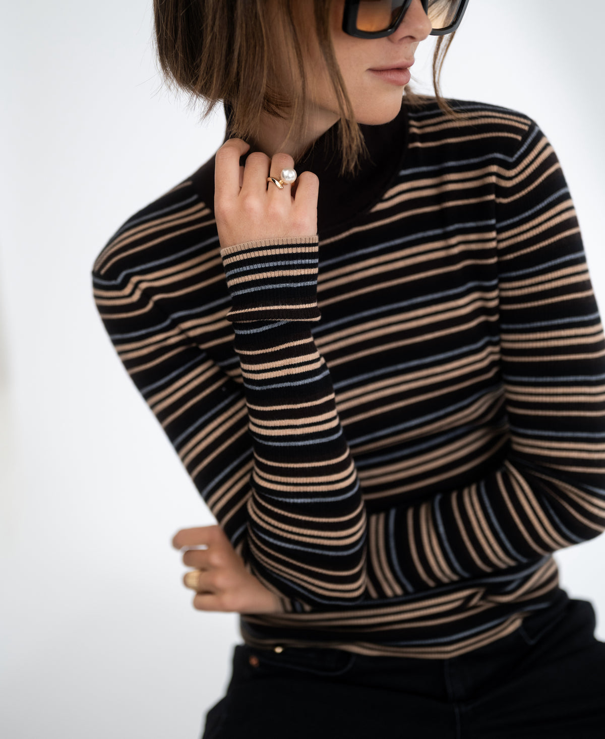 Gestreepte Merino coltrui LE FRESCO Choco - zwart