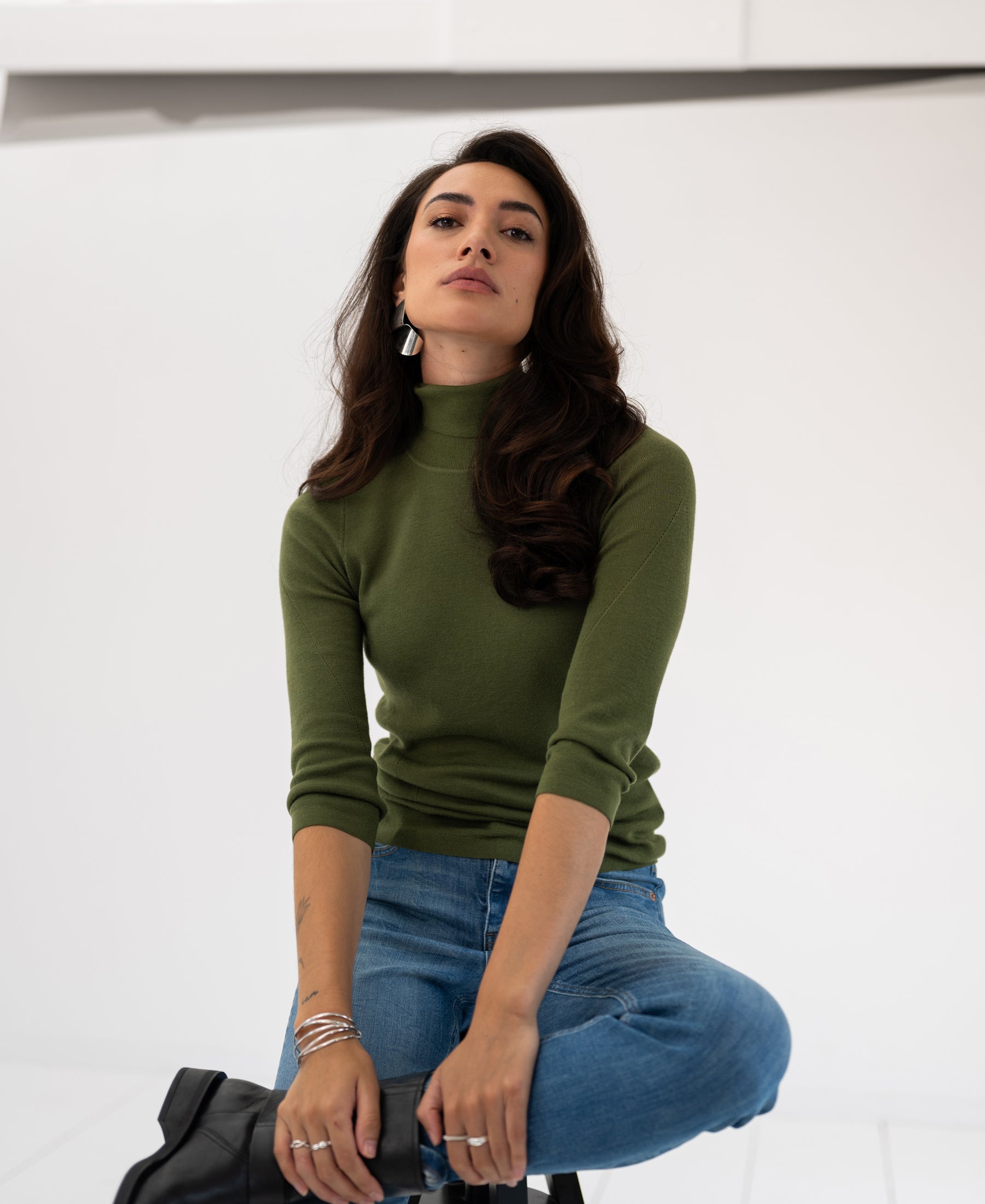 Army green merino wool turtleneck LE FABIAN | PLEIN PUBLIQUE