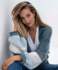 Fluffy cardigan LA BONBON Mistgreen-ivory