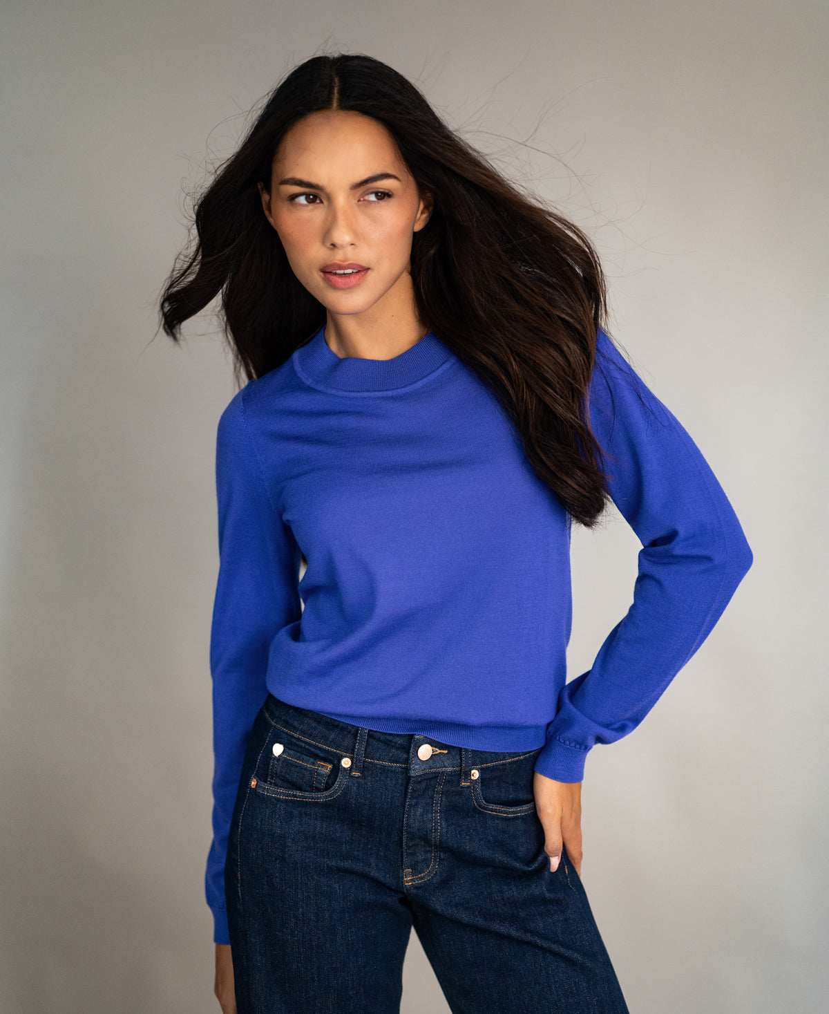 Merino-Pullover LA GIGI Irisblau