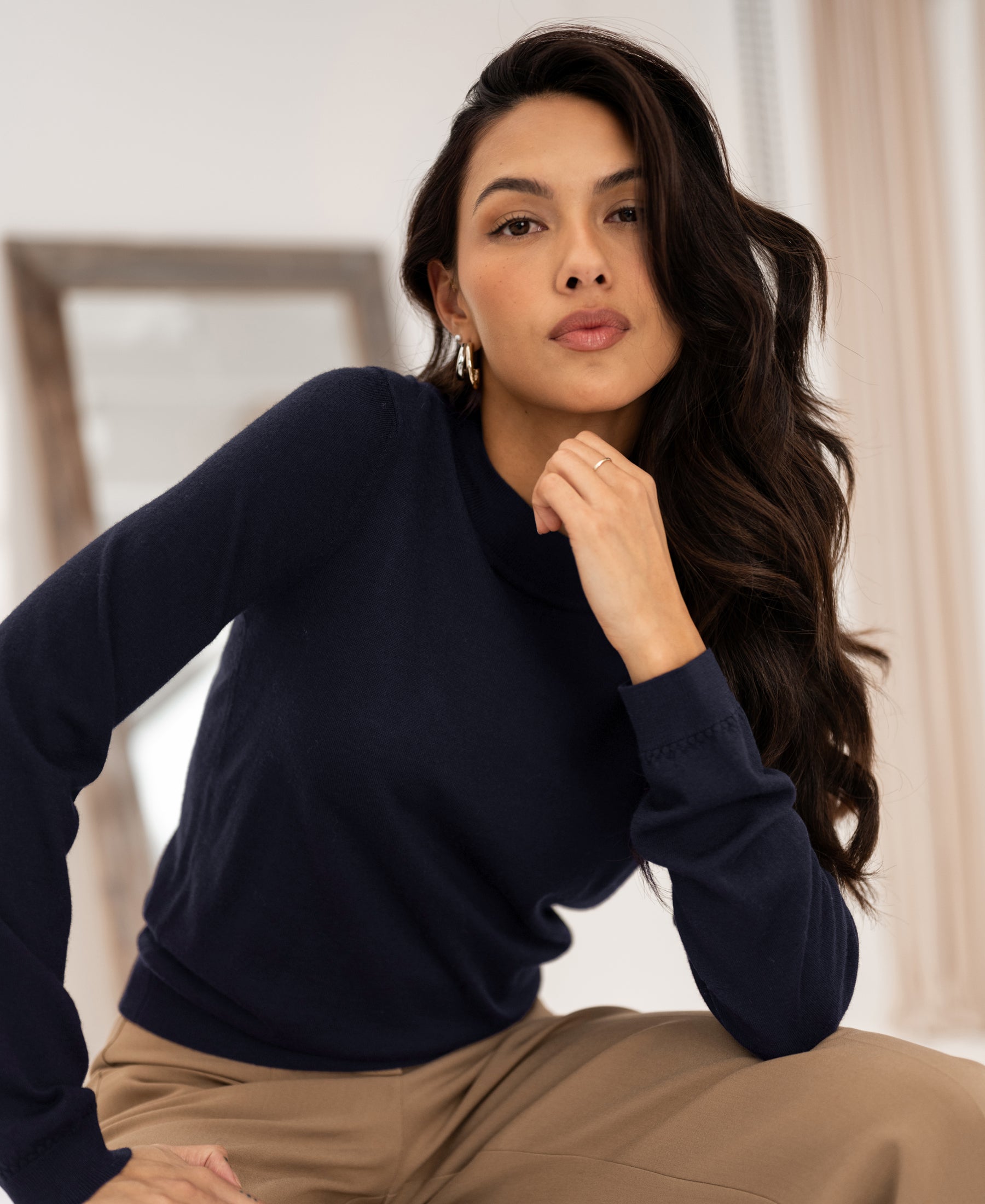 Merino trui LA GIGI in Donkerblauw