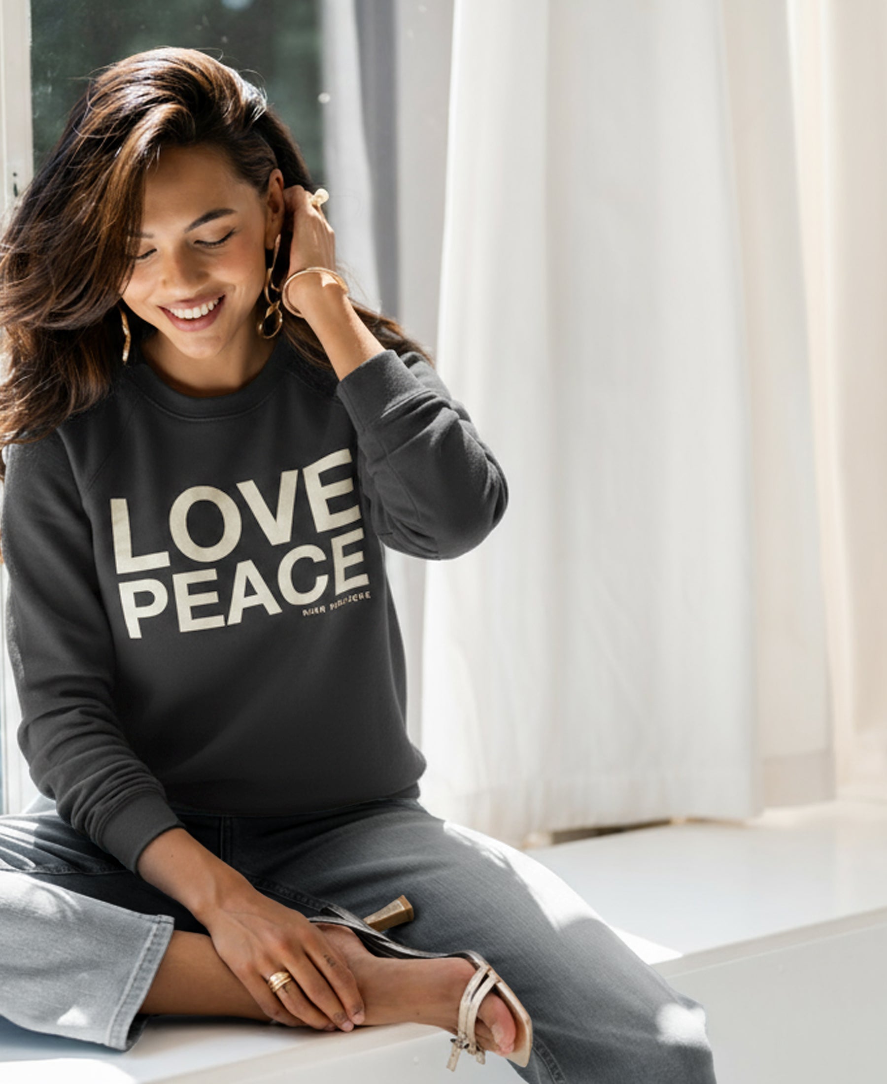 Pullover LA HARPER Holzkohle - LOVE PEACE