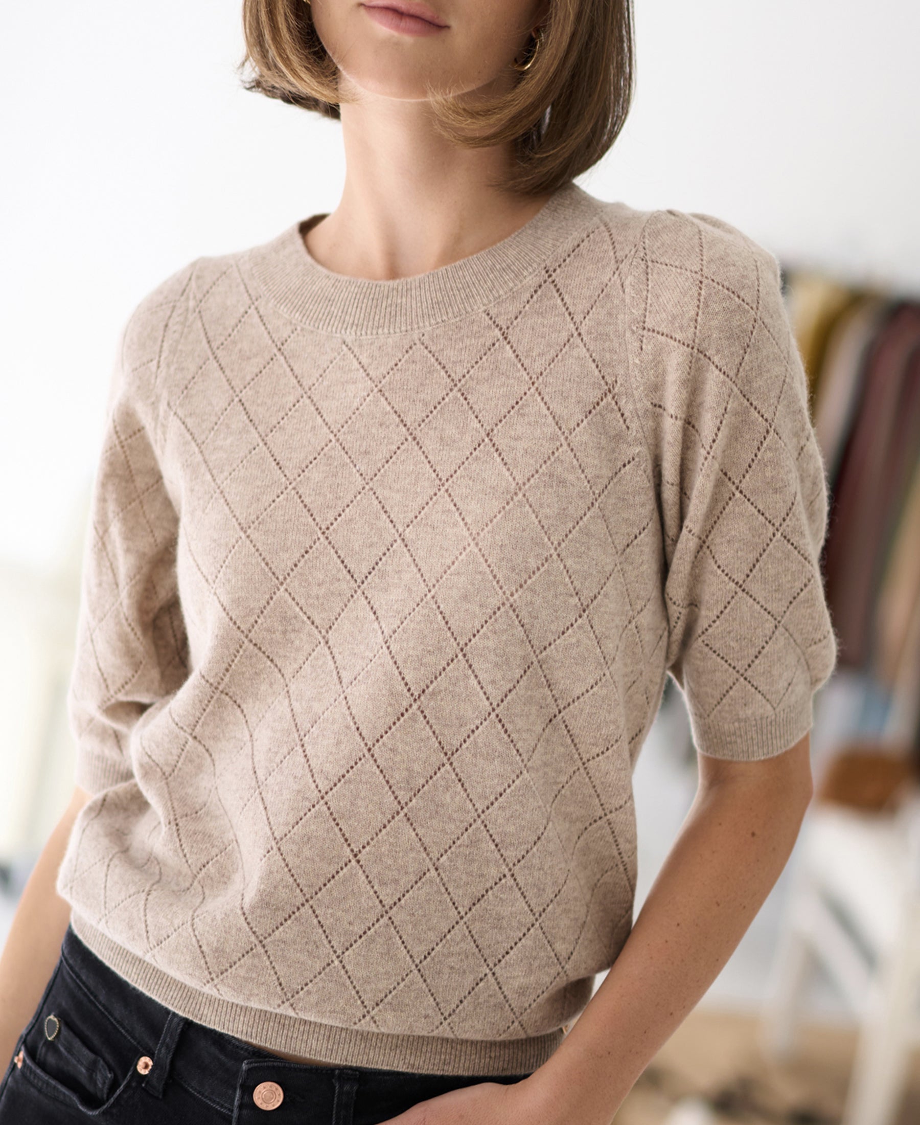Argyle-Merino-Strickshirt LE HARVARD Helltaupe