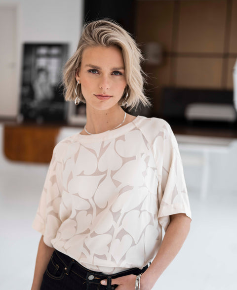 Heart-print blouse top LA CHARLOTTE Ivory