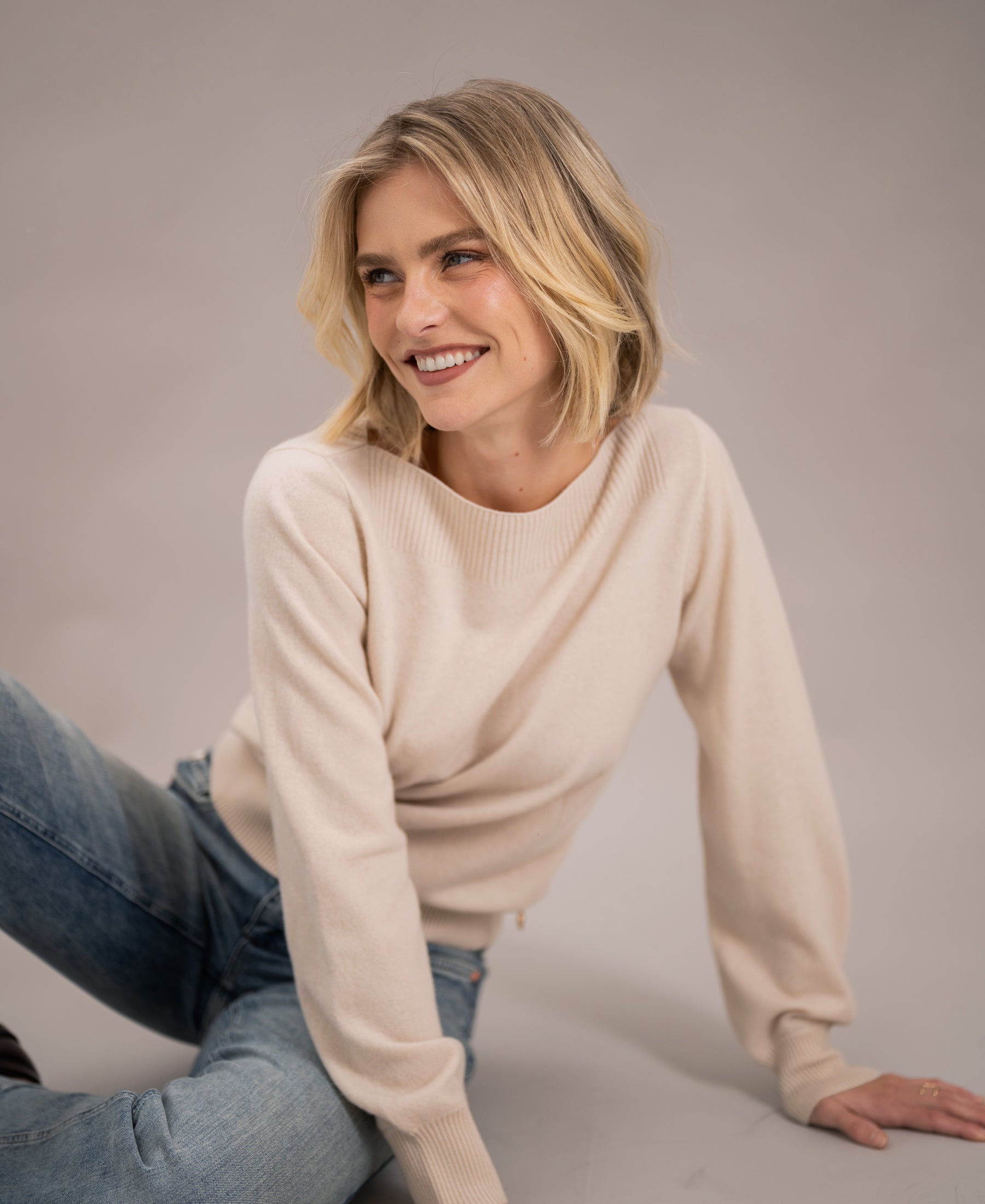 Trui met boothals LA JACQ Beige