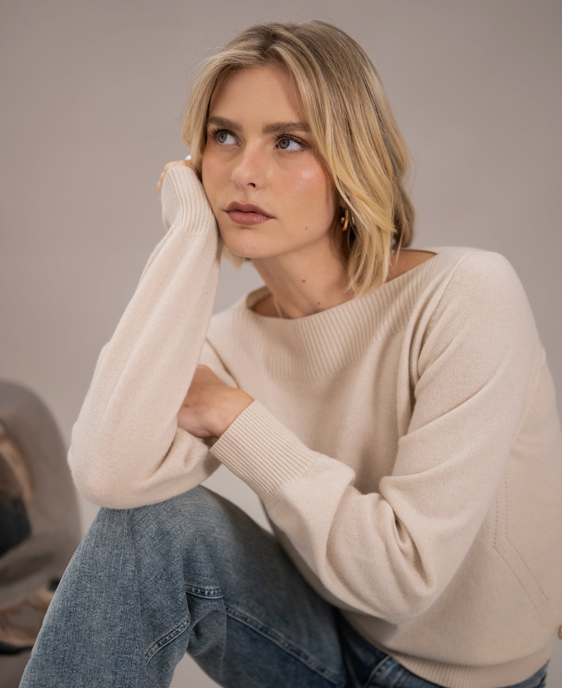 Trui met boothals LA JACQ Beige