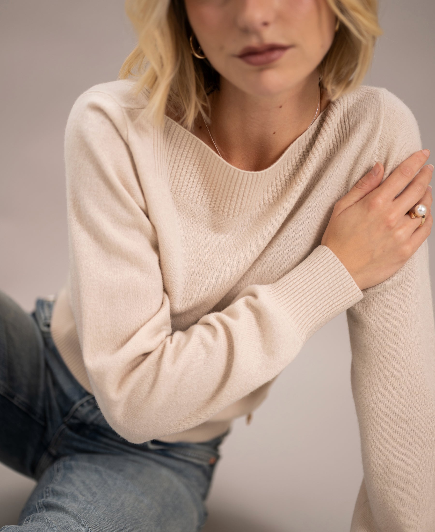 Trui met boothals LA JACQ Beige