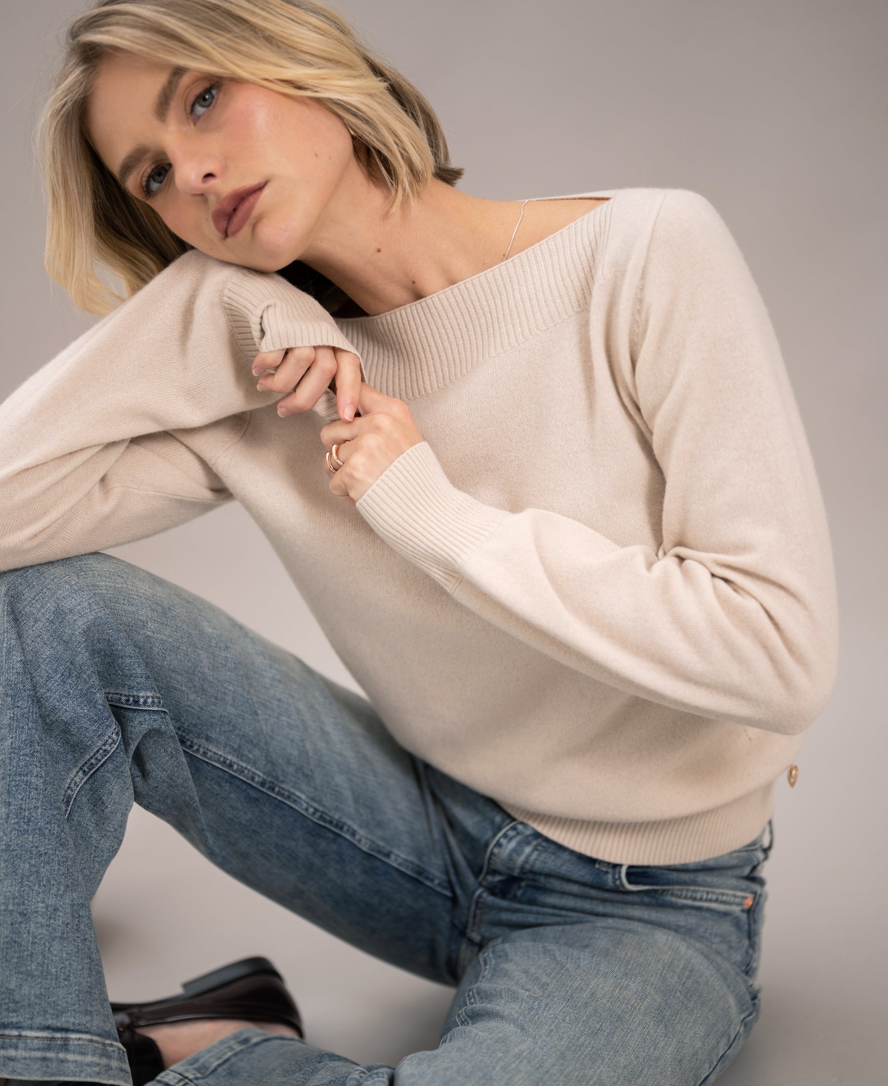Trui met boothals LA JACQ Beige