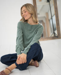 Trui met boothals LA JACQ Mistgroen
