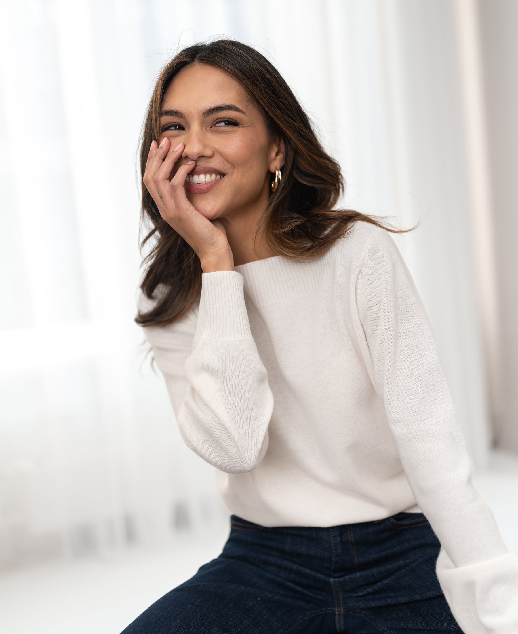 Pullover mit Boot-Ausschnitt LA JACQ cremeweiß