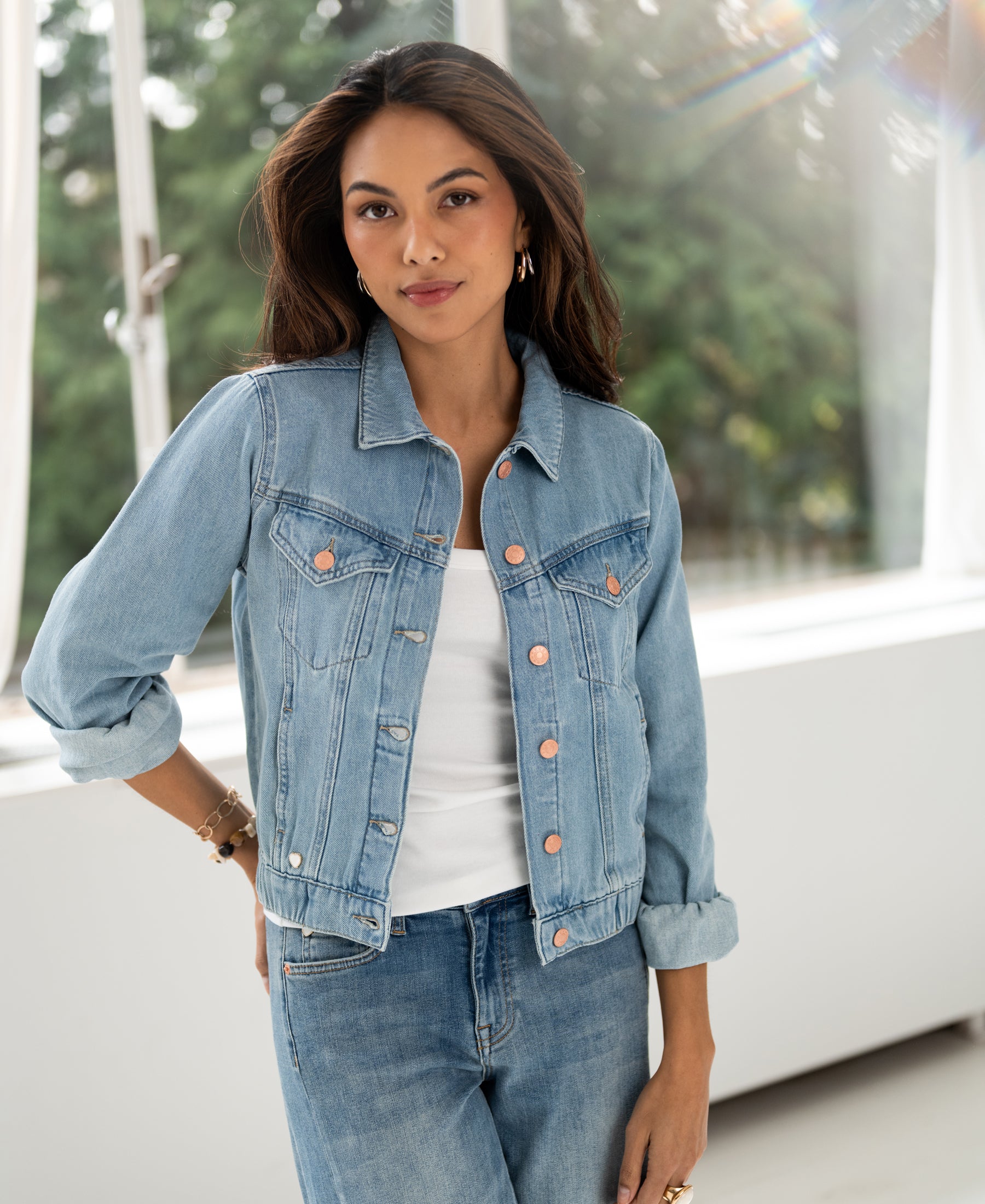 Light blue denim jacket from PLEIN PUBLIQUE, front view.