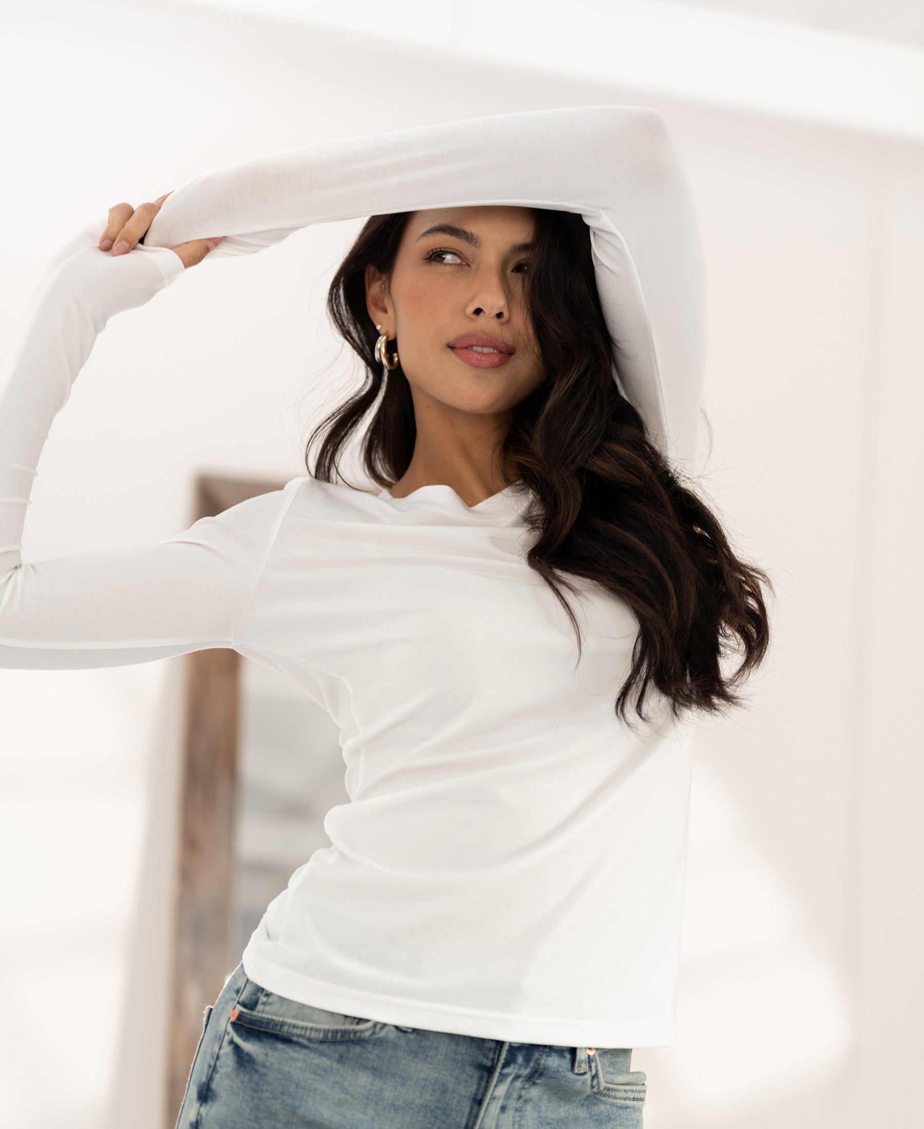 Luxurious long sleeve T-shirt LA JANE Ivory