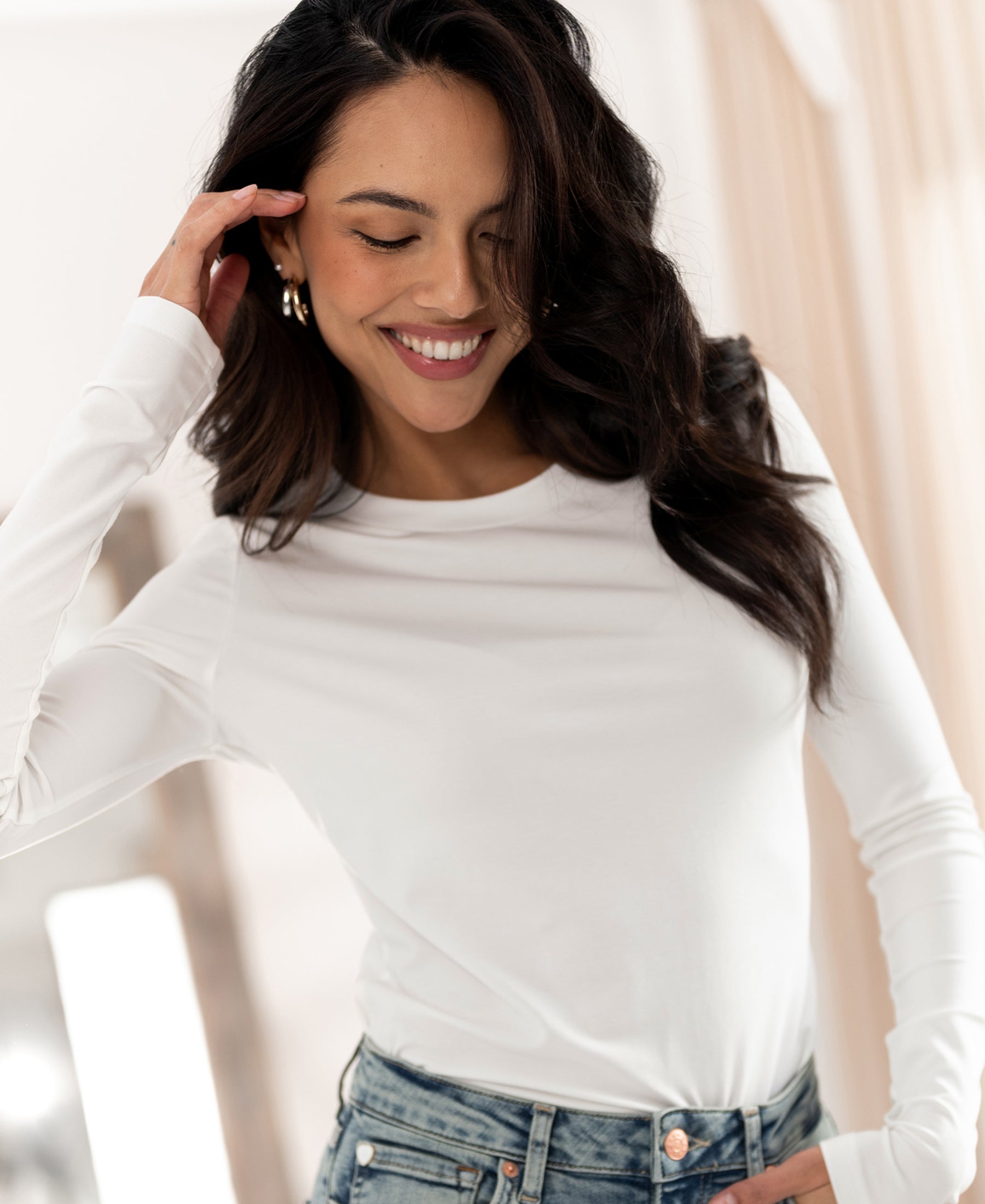 Luxurious long sleeve T-shirt LA JANE Ivory