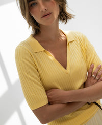 Yellow Tencel-silk polo shirt in citron presse color.