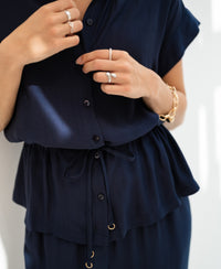 Waist-tied dark blue PLEIN PUBLIQUE LA JODY blouse.