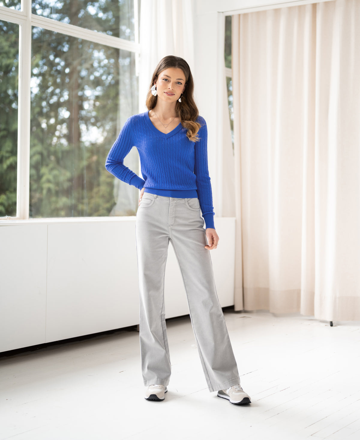 V-neck cable knit sweater LA JULYA Blue