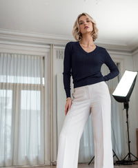 V-neck cable knit sweater LA JULYA Dark blue